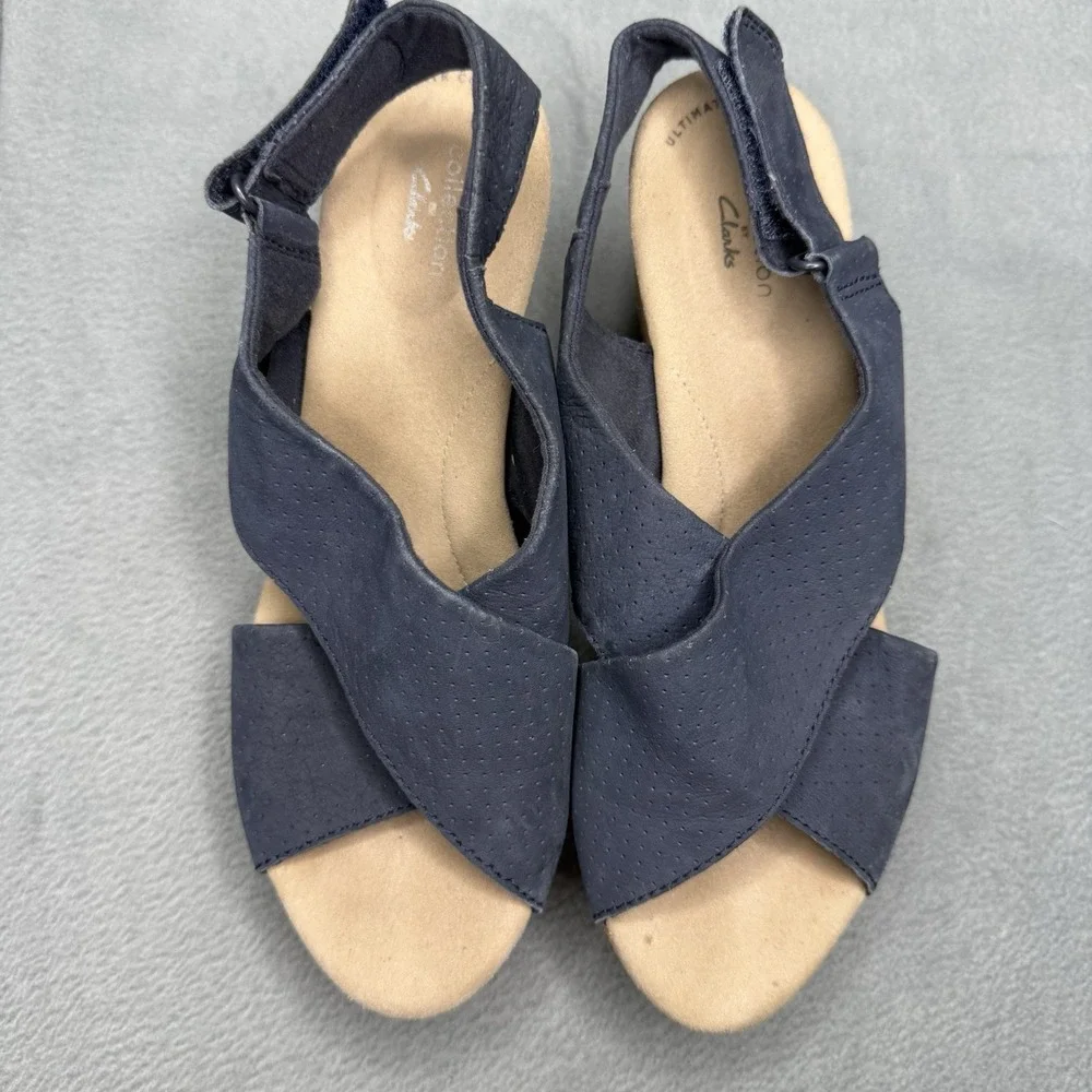 Clarks Annadel Parker Black Open Toe Cork Wedge Sandals Comfort Shoes Sz 9